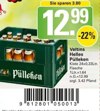 WEZ Veltins Helles Pülleken Kiste 24x0,33Ltr. Angebot