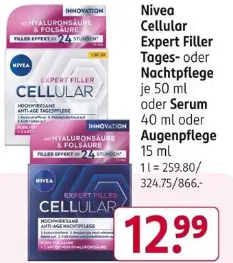 Rossmann Nivea Cellular Expert Filler Tages- oder Nachtpflege je 50 ml oder Serum 40 ml oder Augenpflege 15 ml Angebot