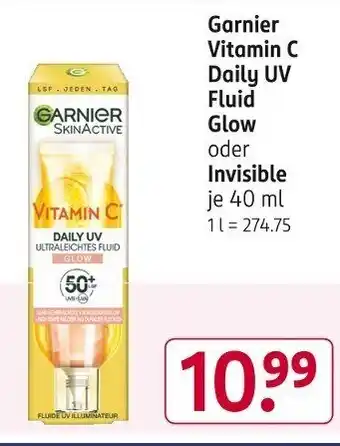 Rossmann Garnier Vitamin C Daily UV Fluid Glow oder Invisible 40ml Angebot