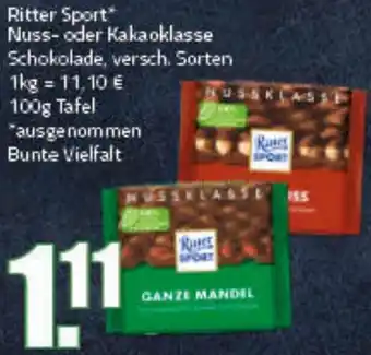 Ihr Frischmarkt Ritter Sport Nuss oder Kakaoklasse 100g Tafel Angebot