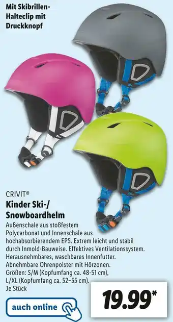 Lidl Crivit kinder ski- oder snowboardhelm Angebot