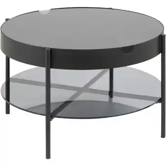 ManoMano Tipon Couchtisch Couchtisch Ø75 cm mit 1 Ablage und Aufbewahrung Rauchfarbenes Glas und Metall matt schwarz. - Glas Weiß Angebot