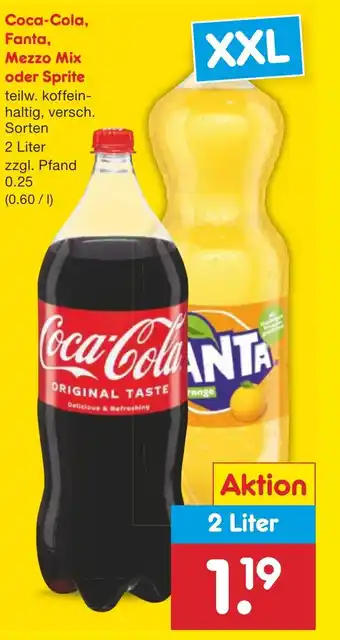 Netto Marken-Discount Coca-Cola, Fanta, Mezzo Mix oder Sprite 2L Angebot