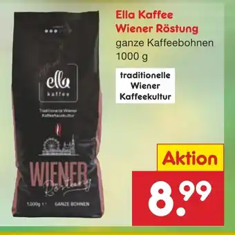 Netto Marken-Discount Ella Kaffee Wiener Röstung ganze Kaffeebohnen 1kg Angebot