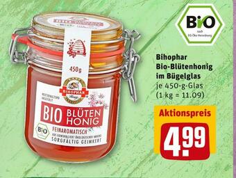 REWE Bihophar bio-blütenhonig im bügelglas Angebot