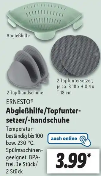 Lidl ERNESTO Abgießhilfe/Topfuntersetzer/handschuhe Angebot