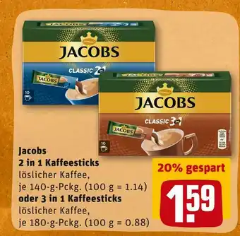 REWE Jacobs 2 in 1 oder 3 in 1 kaffeesticks Angebot