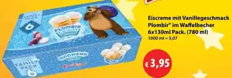 Mix Markt Eiscreme mit Vanillegeschmack Plombir im Waffelbecher 6x130ml Pack. Angebot