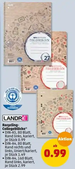 PENNY Landre recycling-collegeblöcke Angebot