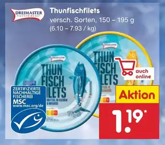 Netto Marken-Discount DREIMASTER FISCHFEINKOST Thunfischfilets 150-195g Angebot