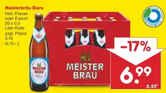 Netto Marken-Discount Meisterbräu Biere Hell, Pilsner oder Export 20*500ml Angebot