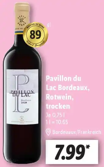 Lidl Pavillon du Lac Bordeaux, Rotwein, trocken 0,75 L Angebot