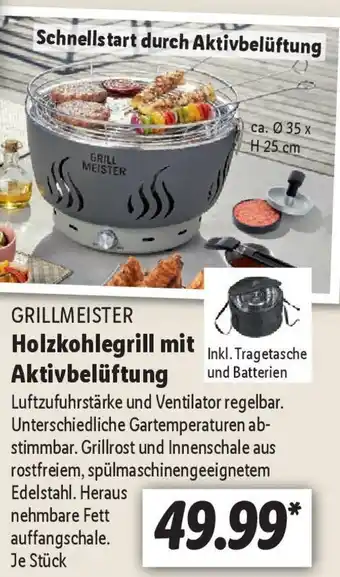 Lidl GRILLMEISTER Holzkohlegrill mit Aktivbelüftung Angebot