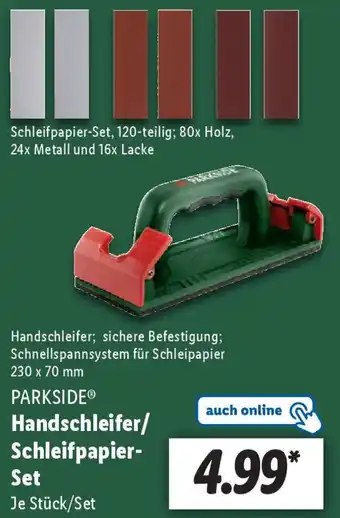 Lidl PARKSIDE Handschleifer/ Schleifpapier Set Angebot