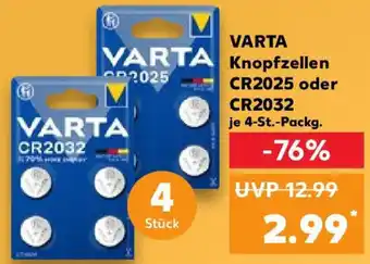 Kaufland VARTA Knopfzellen CR2025 oder CR2032 Angebot