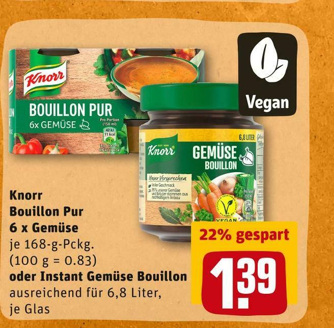 Knorr bouillon pur 6 x oder instant gemüse bouillon Angebot bei REWE