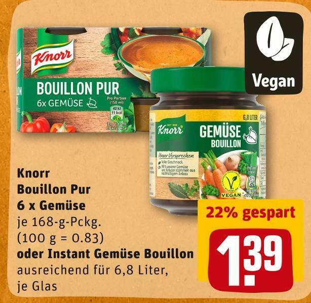 Knorr bouillon pur 6 x gemüse oder instant gemüse bouillon Angebot bei REWE