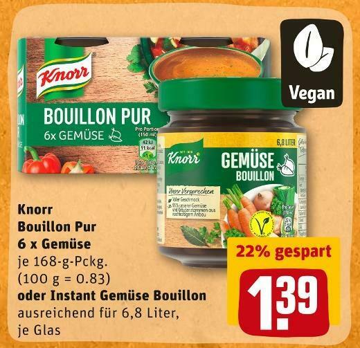 Knorr bouillon pur 6 x gemüse oder instant gemüse bouillon Angebot bei REWE
