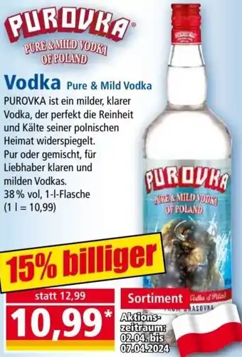 Norma PUROVRA Vodka Pure & Mild Vodka 1 L Flasche Angebot