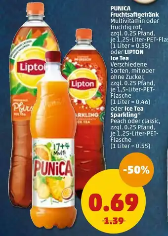 PENNY Punica oder lipton fruchtsaftgetränk oder ice tea oder ice tea sparkling Angebot