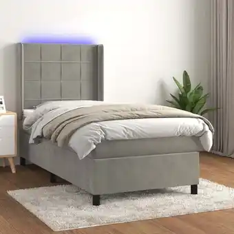 ManoMano Boxspringbett mit Matratze & LED,Bettgestell für Erwachsene,Taschenfederkernmatratze Hellgrau 100x200 cm Samt -BNC22009 - Gra Angebot