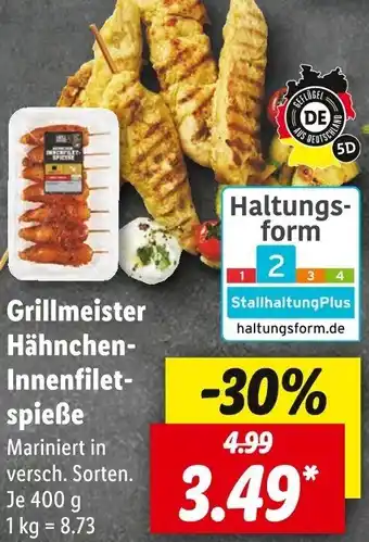 Lidl Grillmeister Hähnchen Innenfiletspieße 400 g Angebot