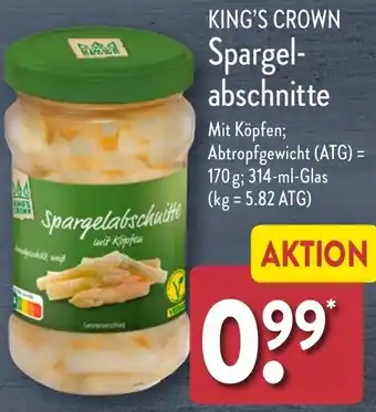 Aldi Nord KING'S CROWN Spargelabschnitte 314 ml Glas Angebot