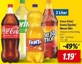 Lidl Coca-Cola/ Fanta/Sprite/ Mezzo Mix 2 Liter Angebot