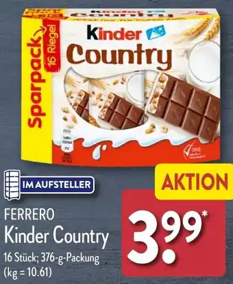 Aldi Nord FERRERO Kinder Country 376 g Packung Angebot