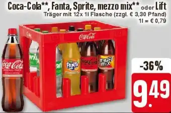 Edeka Coca-Cola, Fanta, Sprite, mezzo mix oder Lift 12x1 L Flasche Angebot