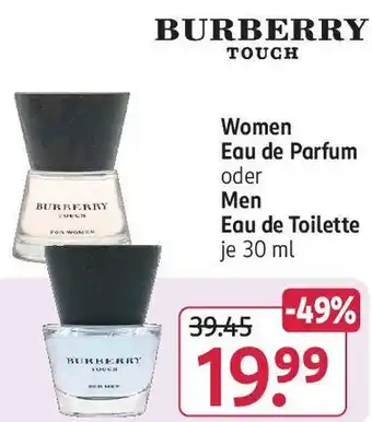 Rossmann BURBERRY TOUCH Women Eau de Parfum oder Men Eau de Toilette 30 ml Angebot