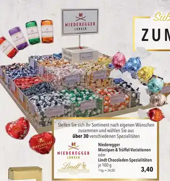 CITTI Markt Niederegger Marzipan & Trüffel-Variationen oder Lindt Chocoladen-Spezialitäten je 100 g Angebot