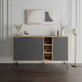 ManoMano Iperbriko - Clara Sideboard Eiche Eiche 3 anthrazitfarbene Türen 142x35,5x83h Angebot