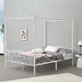 ManoMano [en.casa] - Himmelbett Finström 140x200cm Metall Bettrahmen mit Lattenrost Weiß en.casa - Weiß Angebot