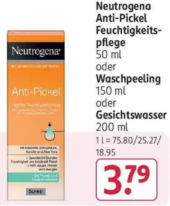 Rossmann Neutrogena Anti-Pickel Feuchtigkeitspflege 50 ml oder Waschpeeling 150 ml oder Gesichtswasser 200 ml Angebot