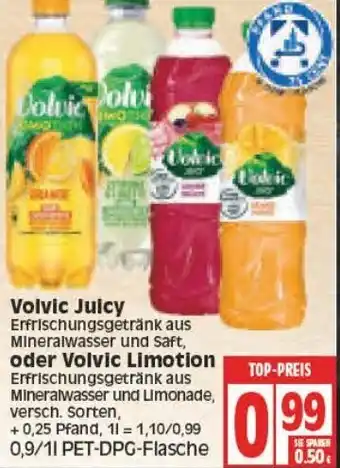 Edeka Volvic Juicy oder Volvic Limotion 0,9/1L Angebot