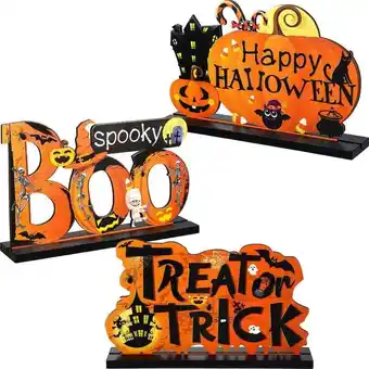 ManoMano Amirror Smart Ug - 3 Stück Happy Halloween Schild Holz Kürbis Boo Tischdekorationen Leckerli oder Trick Tischdekoration Nacht Angebot