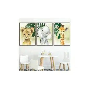 ManoMano Amirror Smart Ug - Poster Tier Safari Dschungel Giraffe Löwe Elefant Palme Wandkunst 30x40 Kinder Jungen Baby Mädchen Zimmer  Angebot