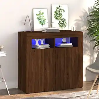 ManoMano Maisonchic - Sideboard Sideboard Kommode Küchenschrank Aufbewahrungsschrank mit LED-Beleuchtung Braun Eichen-Optik 80x35x75 c Angebot