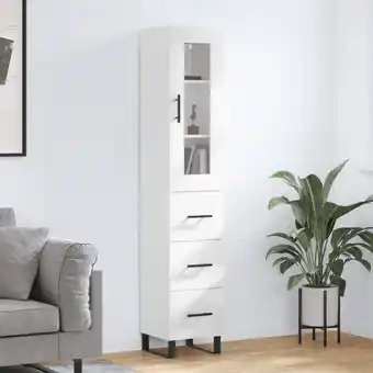 ManoMano Highboard, Sideboard, Kommode, Beistellschrank, Anrichte für Wohnzimmer Hochglanz-Weiß 34,5x34x180 cm Holzwerkstoff LLLA94182 Angebot