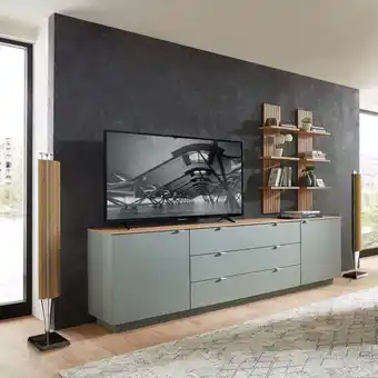 ManoMano Tv Sideboard Set mit Wandregalen Fernsehschrank grün mit Eiche, Breite 240 cm CUST-36 - grün Angebot