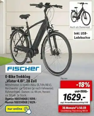 Lidl Fischer e-bike trekking „viator 4.0i“, 28 zoll Angebot