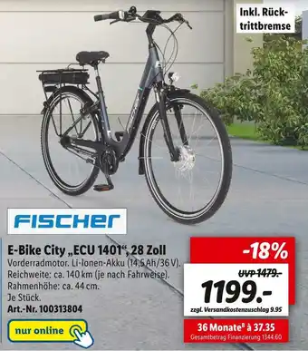 Lidl Fischer e-bike city „ecu 1401“, 28 zoll Angebot