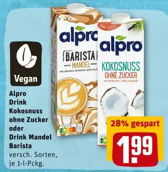 REWE Alpro drink kokosnuss oder ohne zucker oder drink mandel barista Angebot