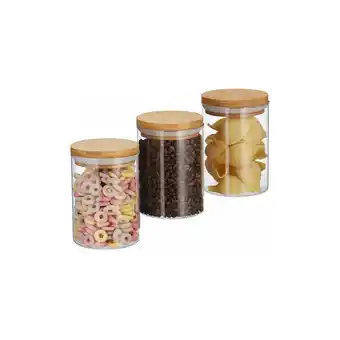 ManoMano Eting - Vorratsdosen Glas, 3er Set, für Pasta, Reis, Müsli, Kaffeebohnen, Volumen 600 ml, HxD 14x9,5 cm, Bambus, natur Angebot