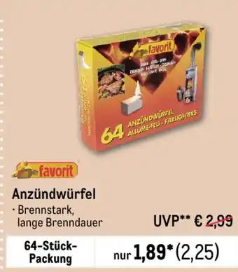 METRO favorit Anzündwürfel 64-Stück- Packung Angebot