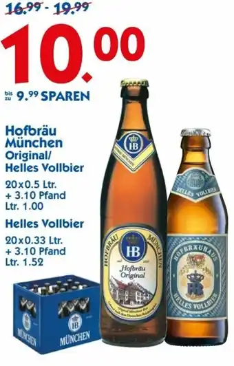 Hol'ab Getränkemarkt Hofbräu München Original/Helles Vollbier 20x0,5L/20x0,33L Angebot
