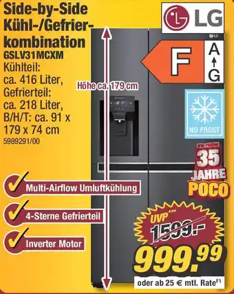 Poco LG Side-by-Side Kühl/Gefrierkombination GSLV31MCXM Angebot