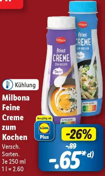 Lidl Milbona Feine Creme zum Kochen 250 ml Angebot