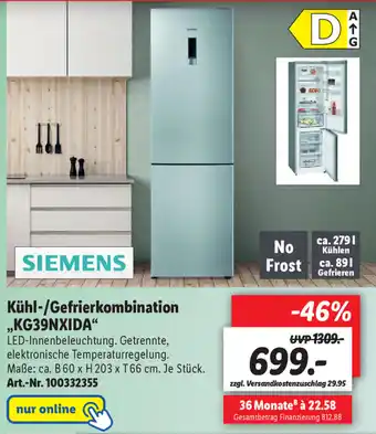 Lidl Siemens Kühl Gefrierkombination KG39NXIDA Angebot